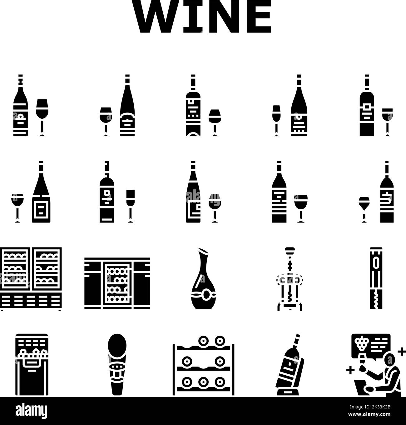 wine glass alcohol red bottle icons set vector Stock Vector Image & Art ...