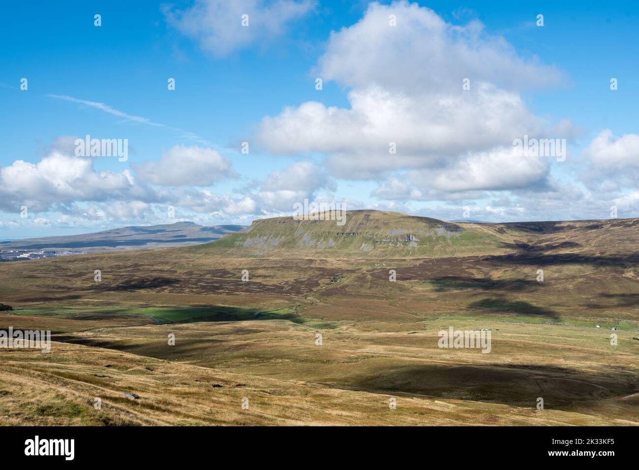 Pen y ghent & further back Ingleborough, taken from Fountains Fell. Stock Photo