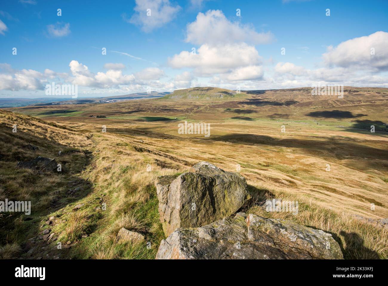 Pen y ghent & further back Ingleborough  taken from Fountains Fell Stock Photo