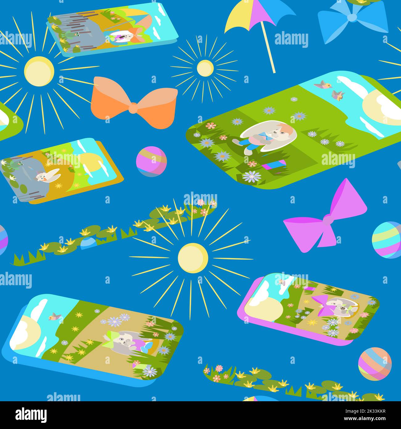 seamless pattern without background rabbits sunbathing in the sun by