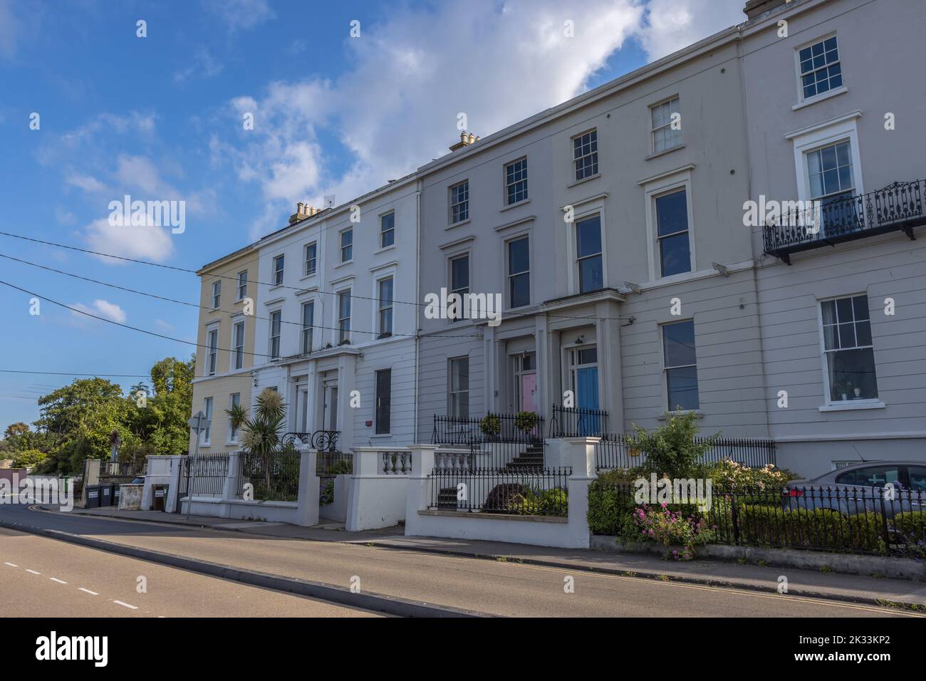The residential Luxury apartments in Monkstown district, Dublin, under the cloudy blue sky Stock