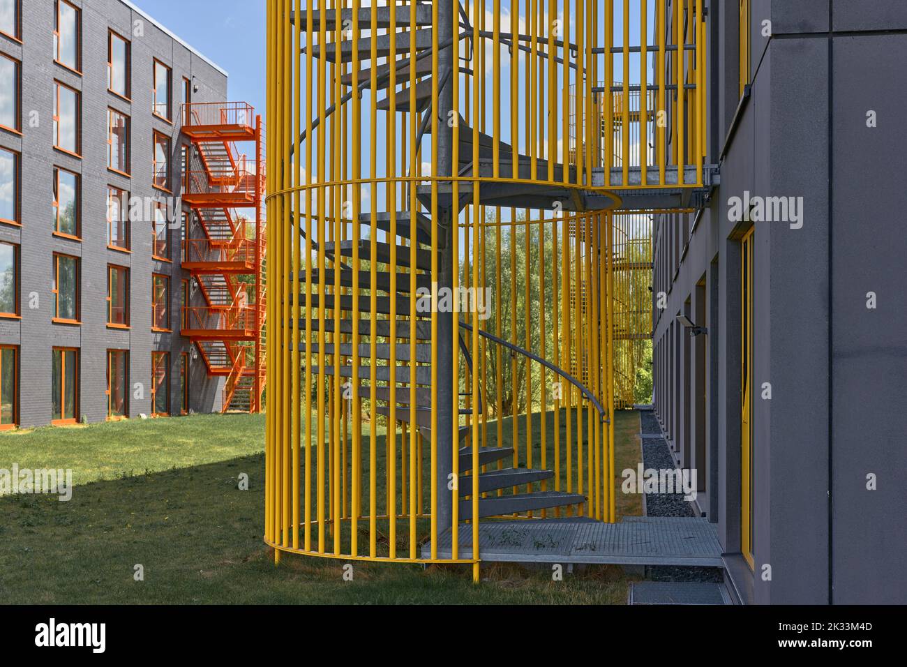 Construction details and escape staircase  of a modern residence hall for students on the former Expo Area 2000 in Hanover Stock Photo