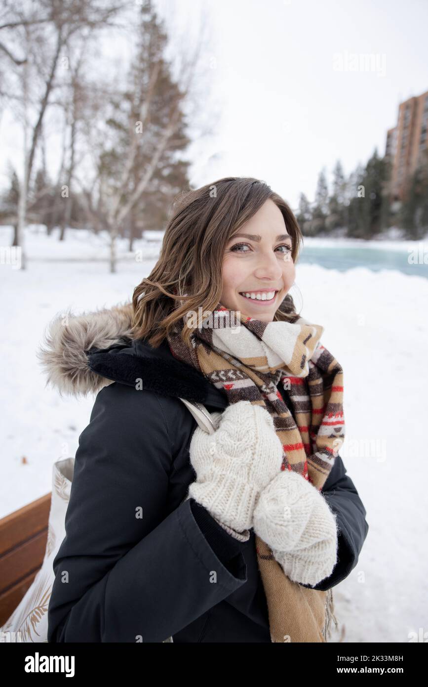 Caucasian woman in winter clothing hires stock photography and images