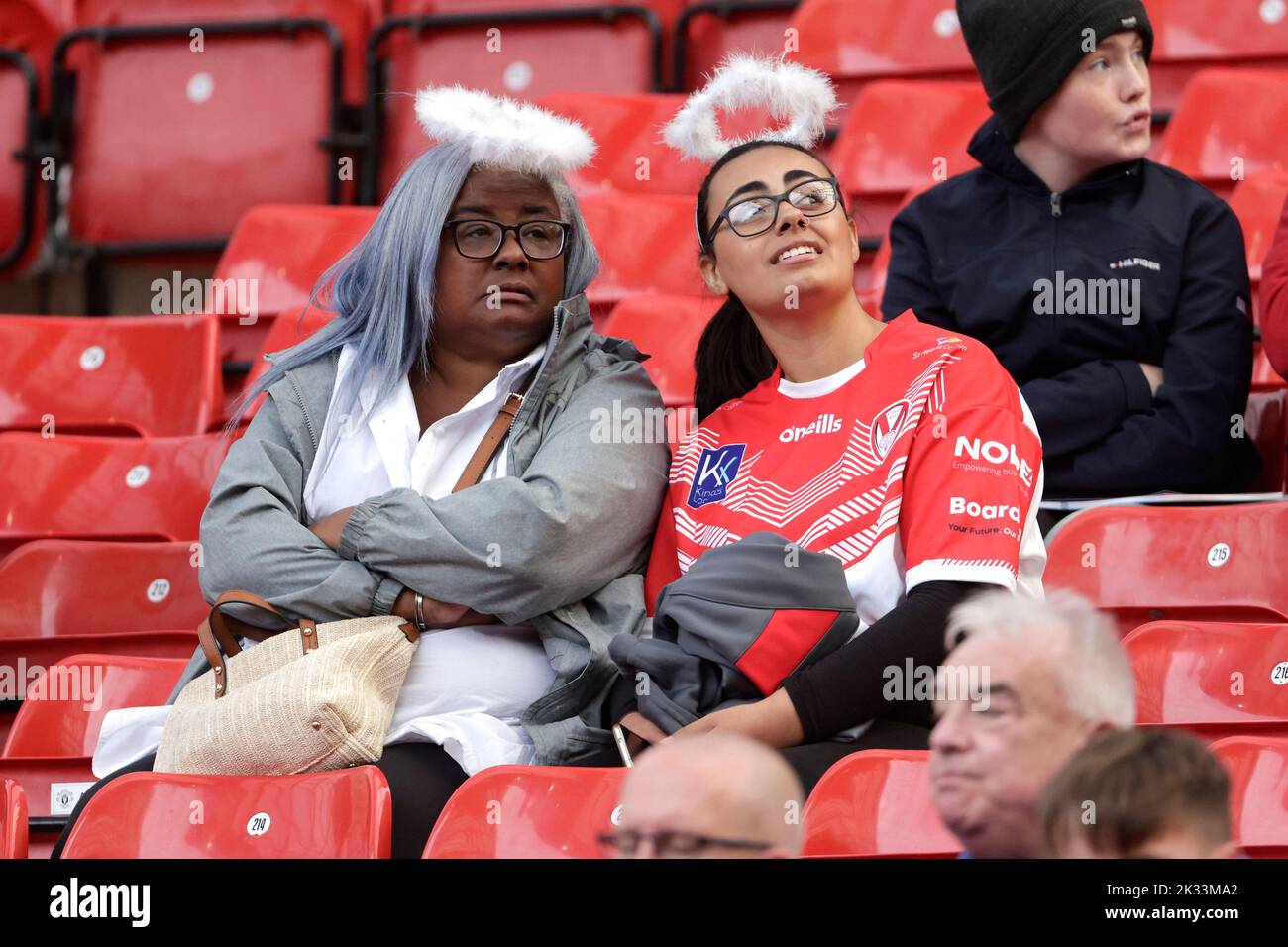 St Helens fans in the stands before the Betfred Super League Grand Final at Old Trafford, Manchester. Picture date: Saturday September 24, 2022. Stock Photo