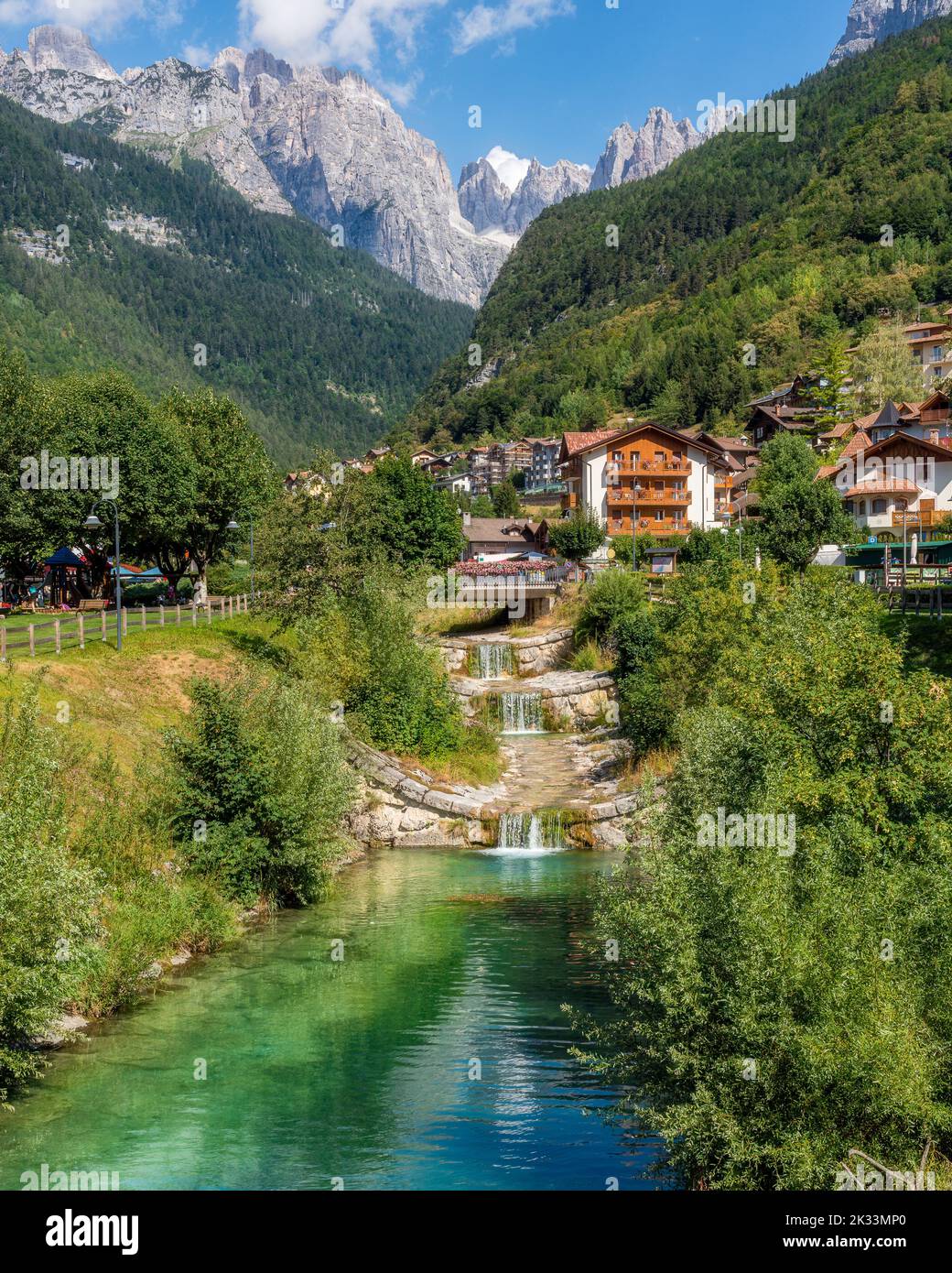 Idyllic summer view in Molveno, in the province of Trento, Trentino Alto Adige, Italy. Stock Photo