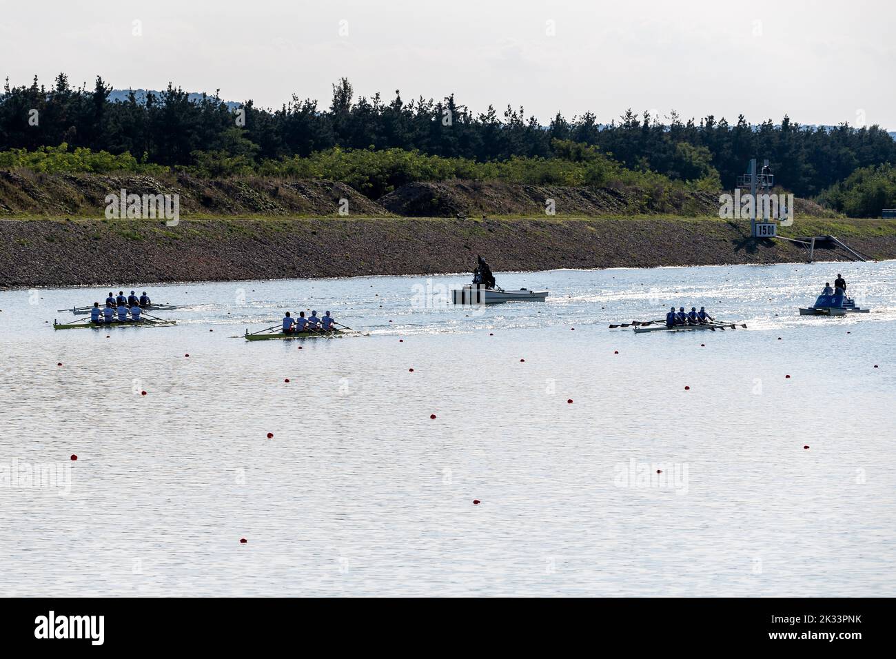 Racice, Czech Republic. 24th Sep, 2022. The Men's Quadruple Sculls Final during Day 7 of the 2022 World Rowing Championships at the Labe Arena Racice on September 24, 2022 in Racice, Czech Republic. Credit: Ondrej Hajek/CTK Photo/Alamy Live News Stock Photo