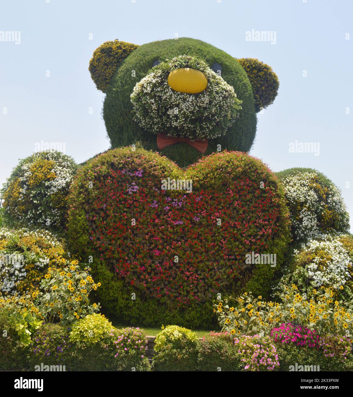 Dubai, UAE. June 01, 2022 A large Teddy Bear holding a heart of red