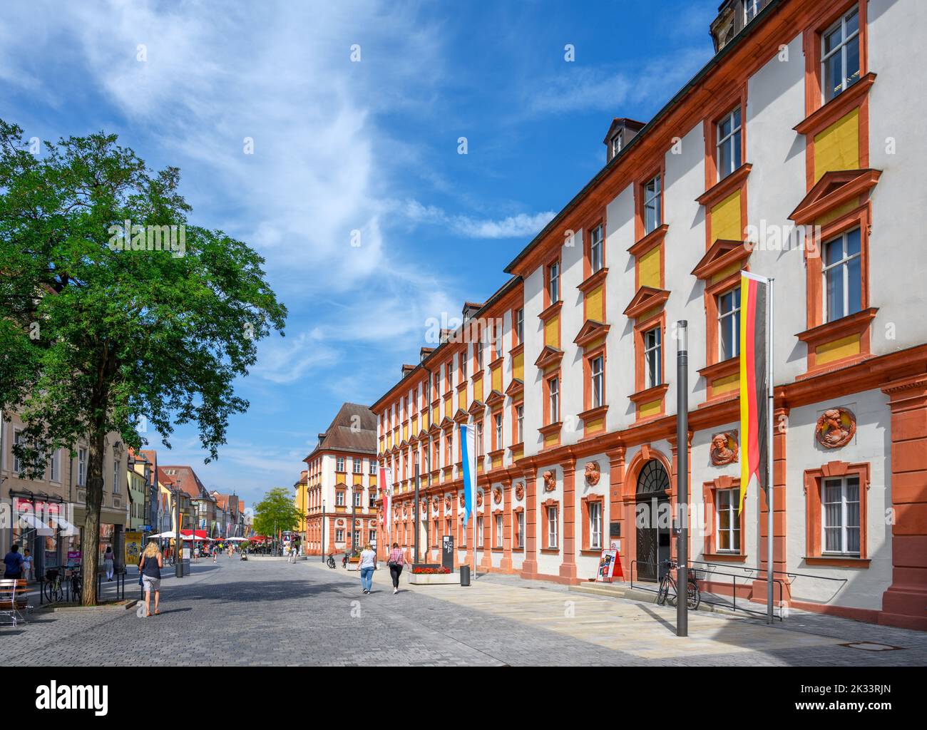 View down Maximilianstraße with the Old Castle (Das Alte Schloss) to the right, Bayreuth, Bavaria, Germany Stock Photo