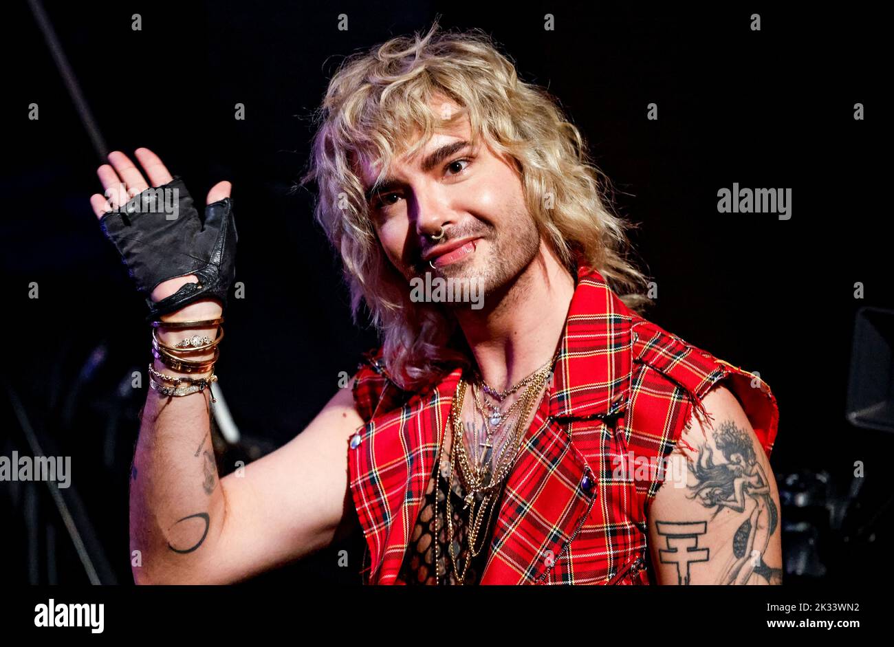 Hamburg, Germany. 24th Sep, 2022. Designer, musician and book author Bill Kaulitz is on stage at the presentation of the Anchor Award 2022 as part of the Reeperbahn Festival. The Reeperbahn Festival is a large club festival around Hamburg's Reeperbahn with concerts, visual arts, film and literature, promotion of young talent and a specialist conference for the music and digital industries. Credit: Axel Heimken/dpa/Alamy Live News Stock Photo