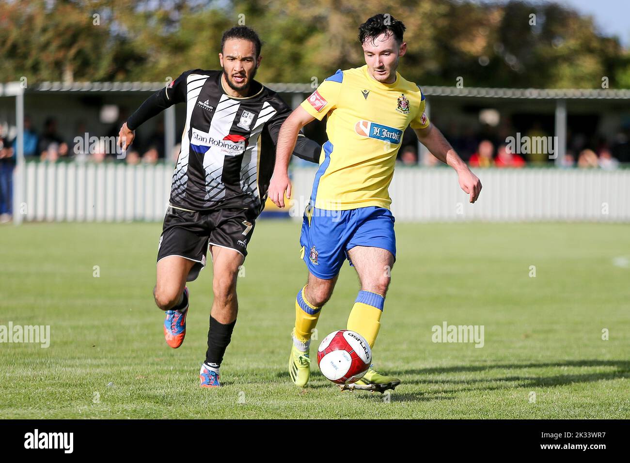 Theo Hudson of Marske United in action during the Northern Premier League Premier Division match between Marske United and Stafford Rangers at the GER Stadium, Marske-by-the-sea on Saturday 24th September 2022. (Credit: Harry Cook | MI News) Credit: MI News & Sport /Alamy Live News Stock Photo