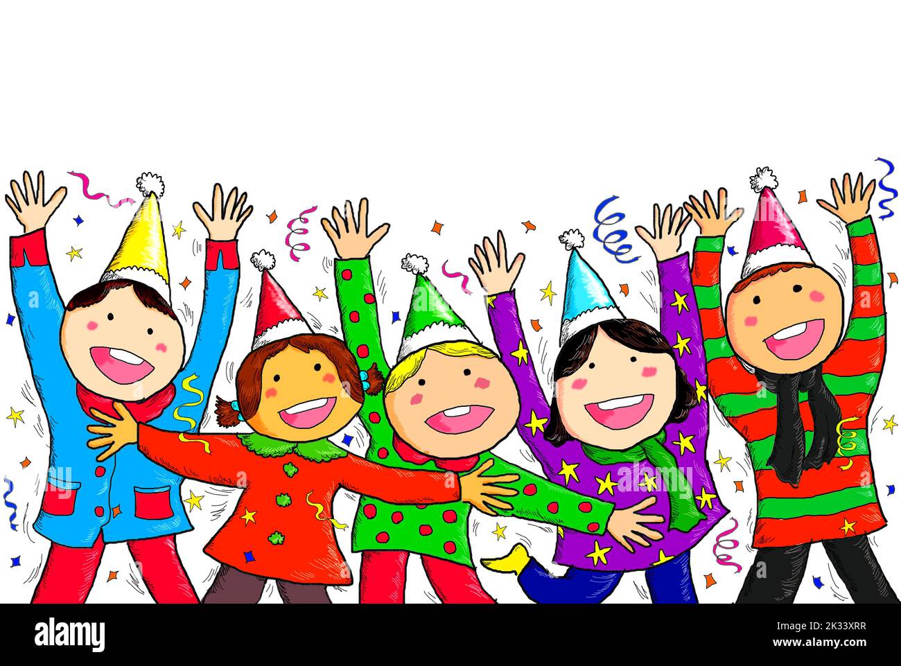 Group of Children Celebrating Christmas and New Year. Stock Photo