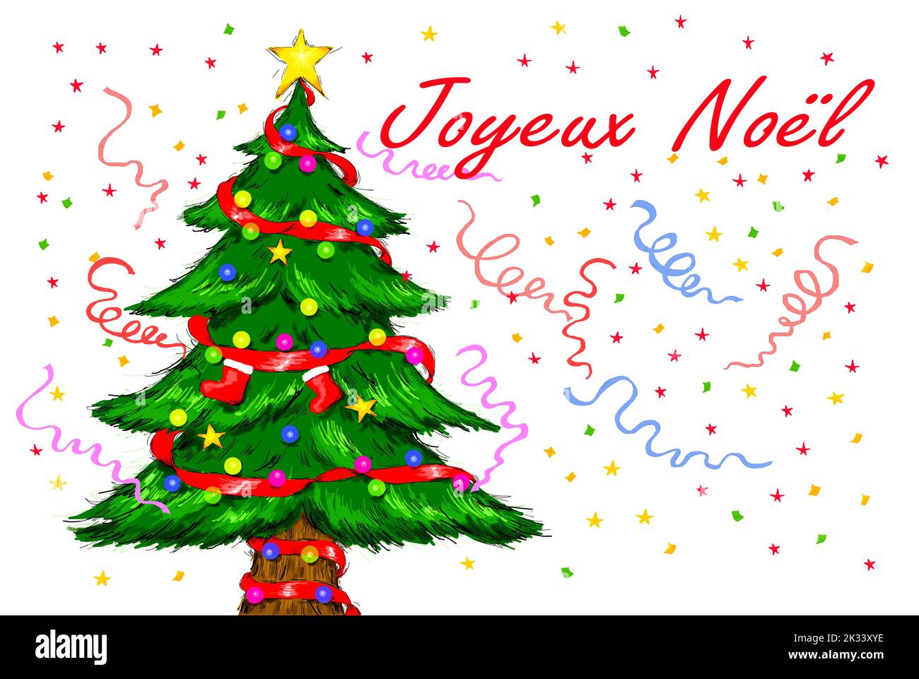 A Christmas Tree Celebrating Joyeux Noel. Stock Photo