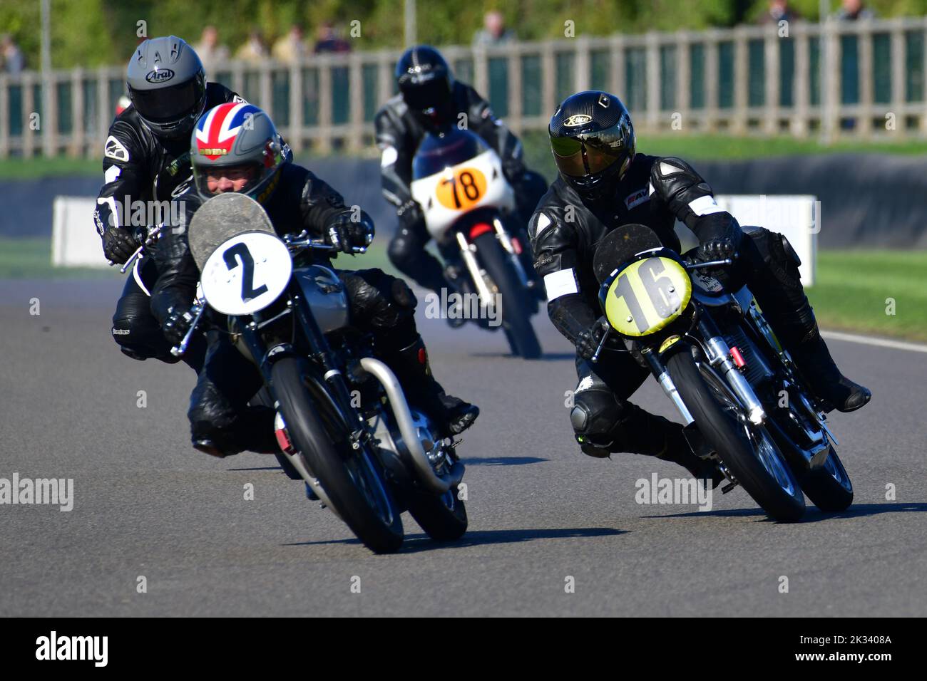 Roger Ashby, Glen English, Triumph T110, Barry Sheene Memorial Trophy, two-riders per bike competing in each of the two 25 minute races across two day Stock Photo