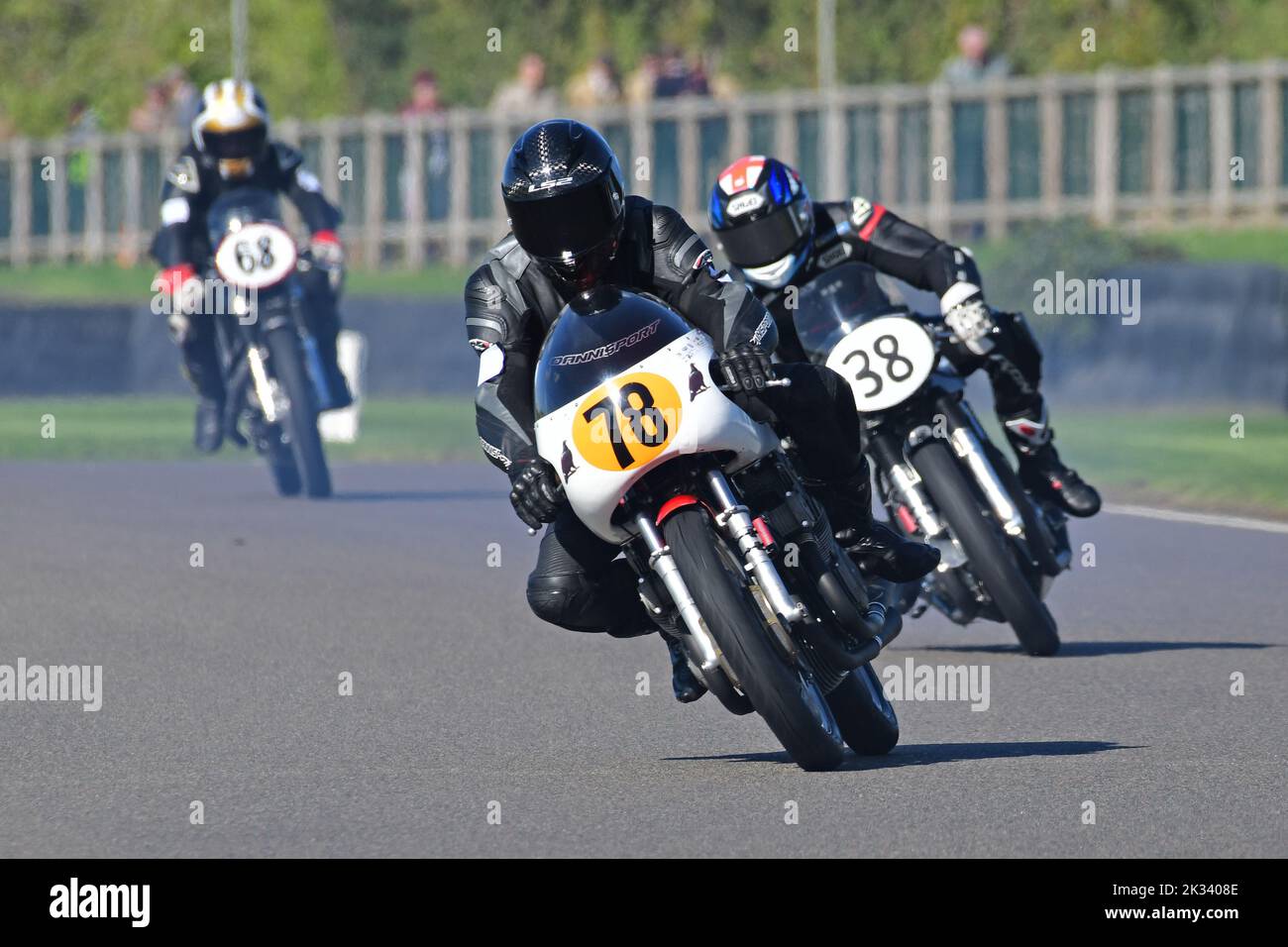Levi Day, Gordon Russell, Gilera 500/4 GP, Barry Sheene Memorial Trophy, two-riders per bike competing in each of the two 25 minute races across two d Stock Photo