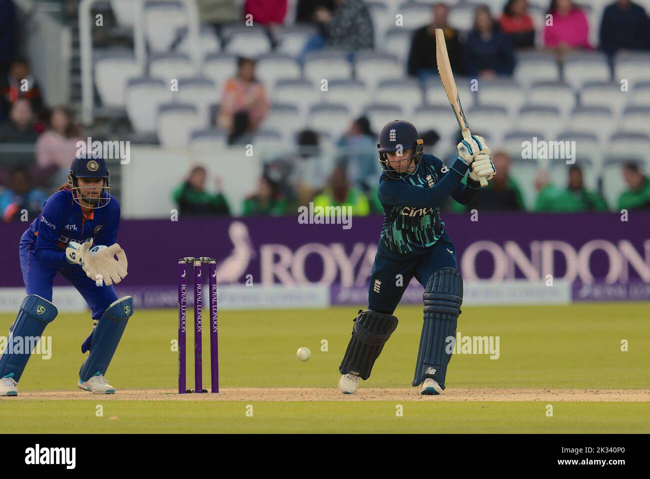 24 September , 2022, London, UK. England’s Kate Cross batting batting as England women take on India in the 3rd Royal London One Day International at Lords. David Rowe/Alamy Live News. Stock Photo