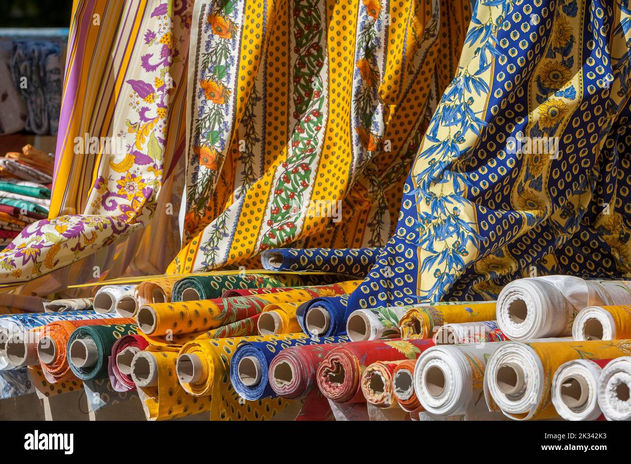 Provencal Pattern Market sale of fabrics with typical Provencal patterns, weekly market ...