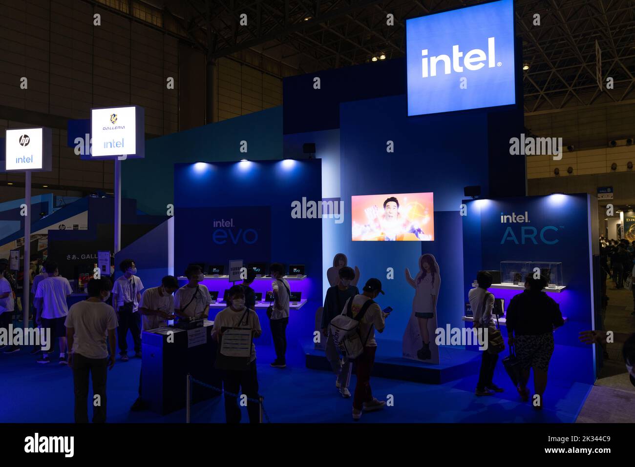 Intel (semiconductor manufacturing company) exhibition booth at Tokyo Game Show 2022. After a two years break forced by the Covid-19 pandemic, the Tokyo Game Show returned to Makuhari Messe in Chiba, Japan. Stock Photo