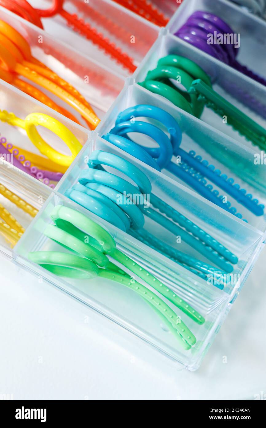 Colored elastic orthodontic bands for braces. Dentistry. Orthodontic