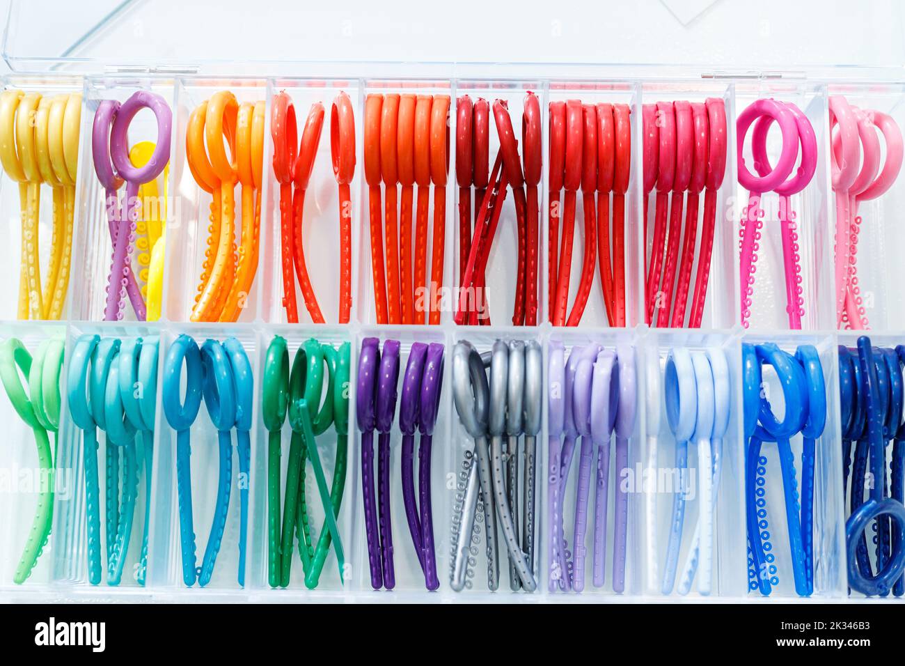 Colored elastic orthodontic bands for braces. Dentistry. Orthodontic
