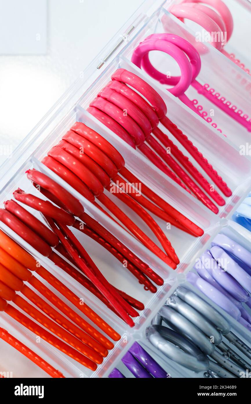 Colored elastic orthodontic bands for braces. Dentistry. Orthodontic