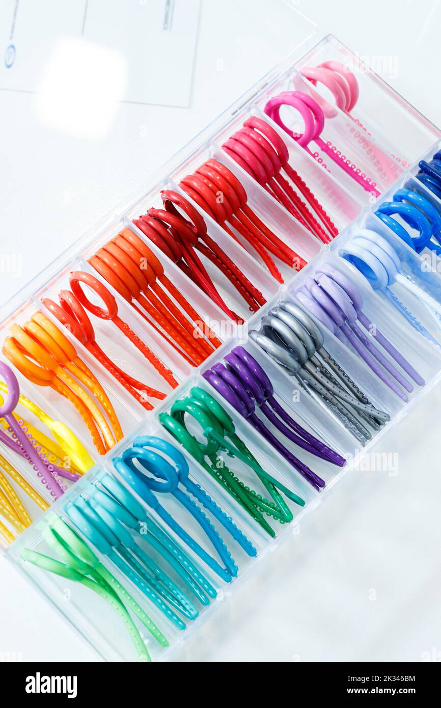 Colored elastic orthodontic bands for braces. Dentistry. Orthodontic
