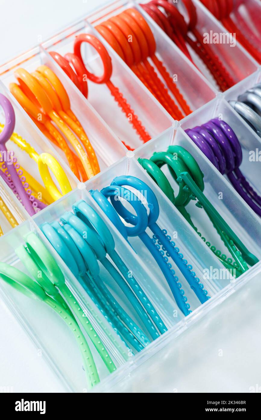 Colored elastic orthodontic bands for braces. Dentistry. Orthodontic