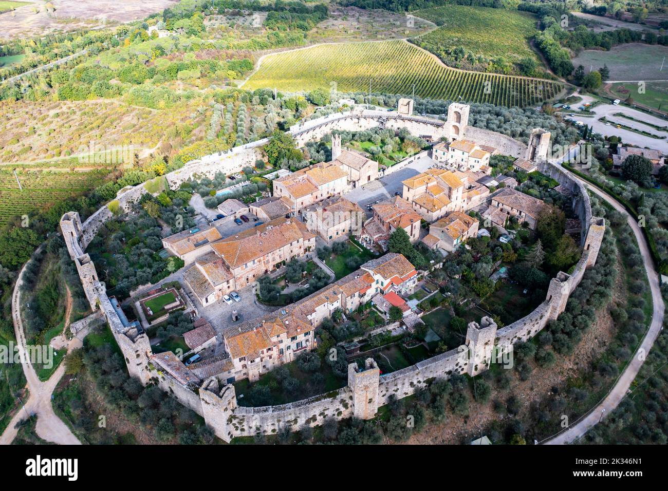 Aerial View Monteriggioni Province Of Siena Tuscany Italy Stock 