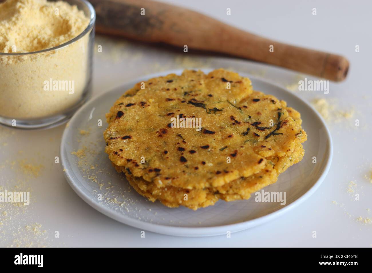 Makki ki roti or Maize roti. An Indian flat unleavened bread made from