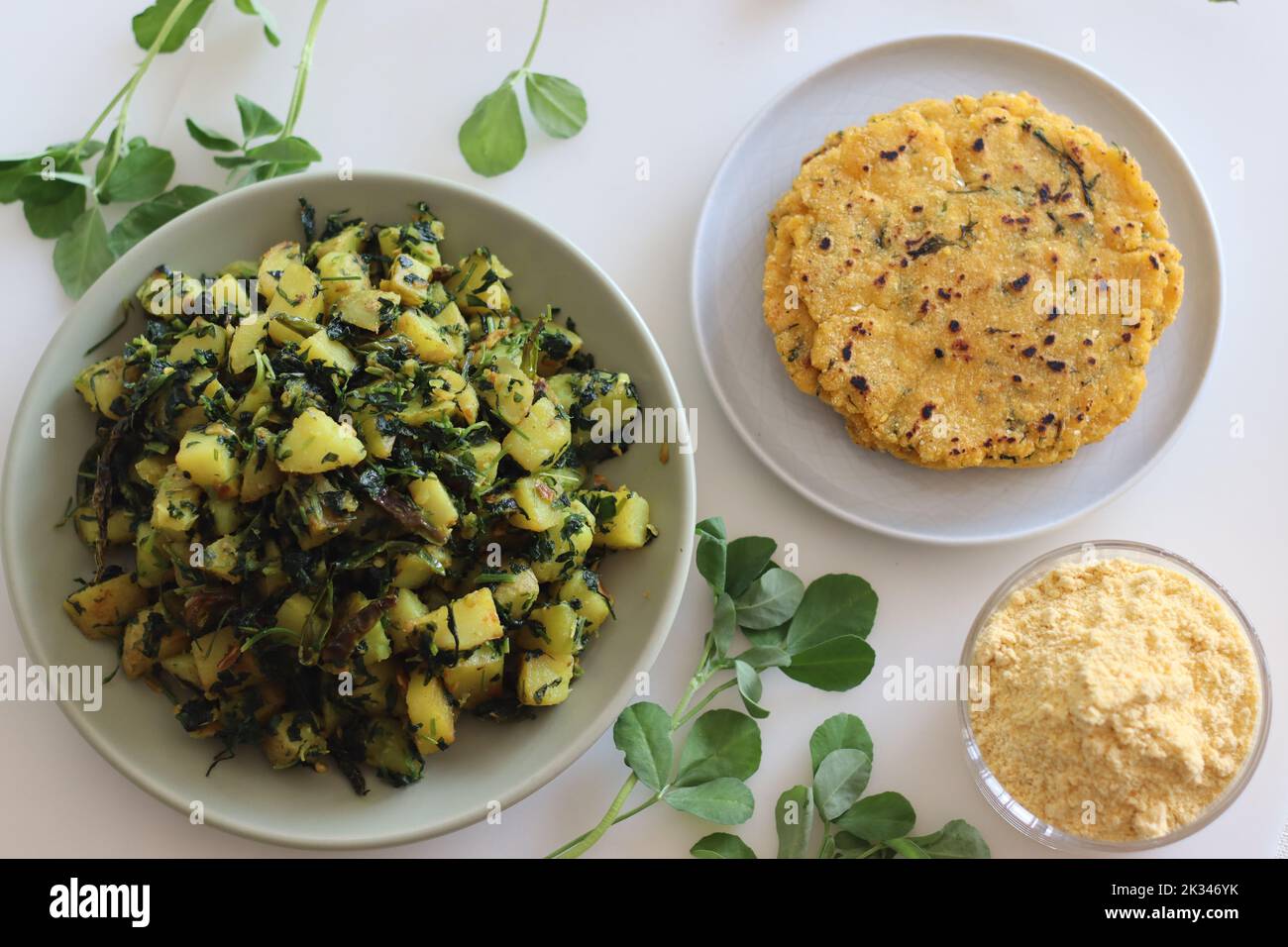 Aloo Methi served along with Makki ki roti. A healthy meal combination