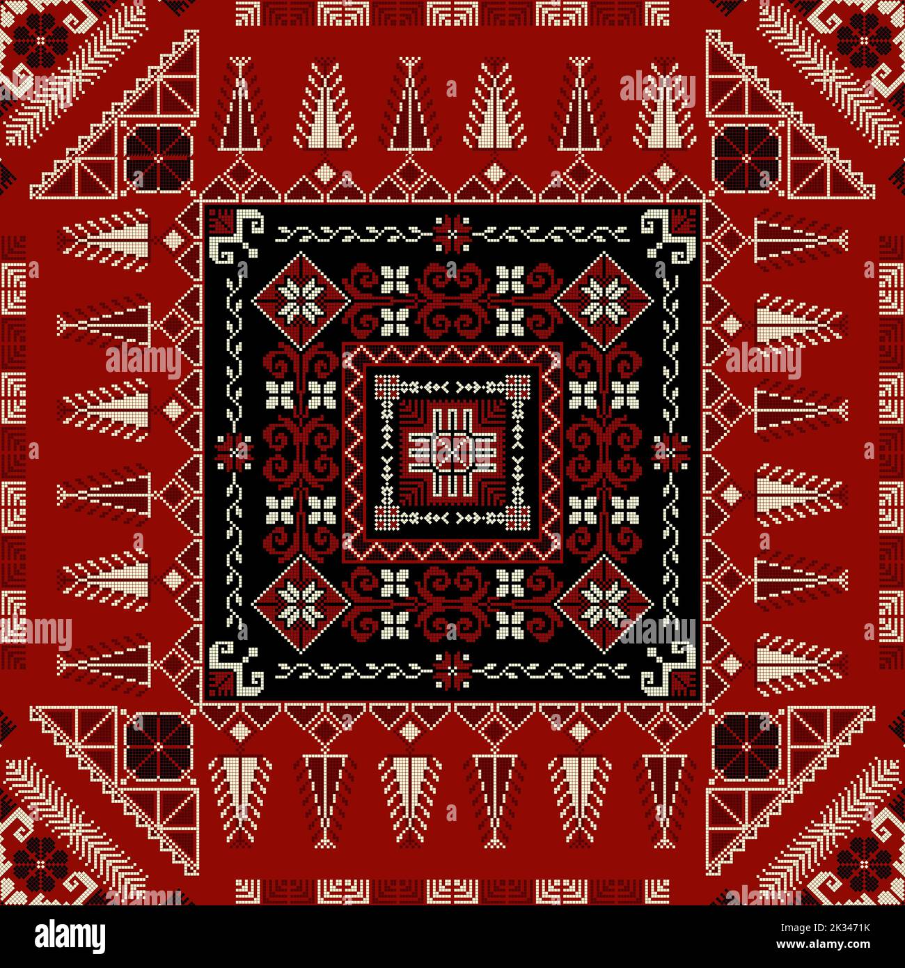 Decorative Palestinian seamless pattern in colors, traditional Tatreez ...
