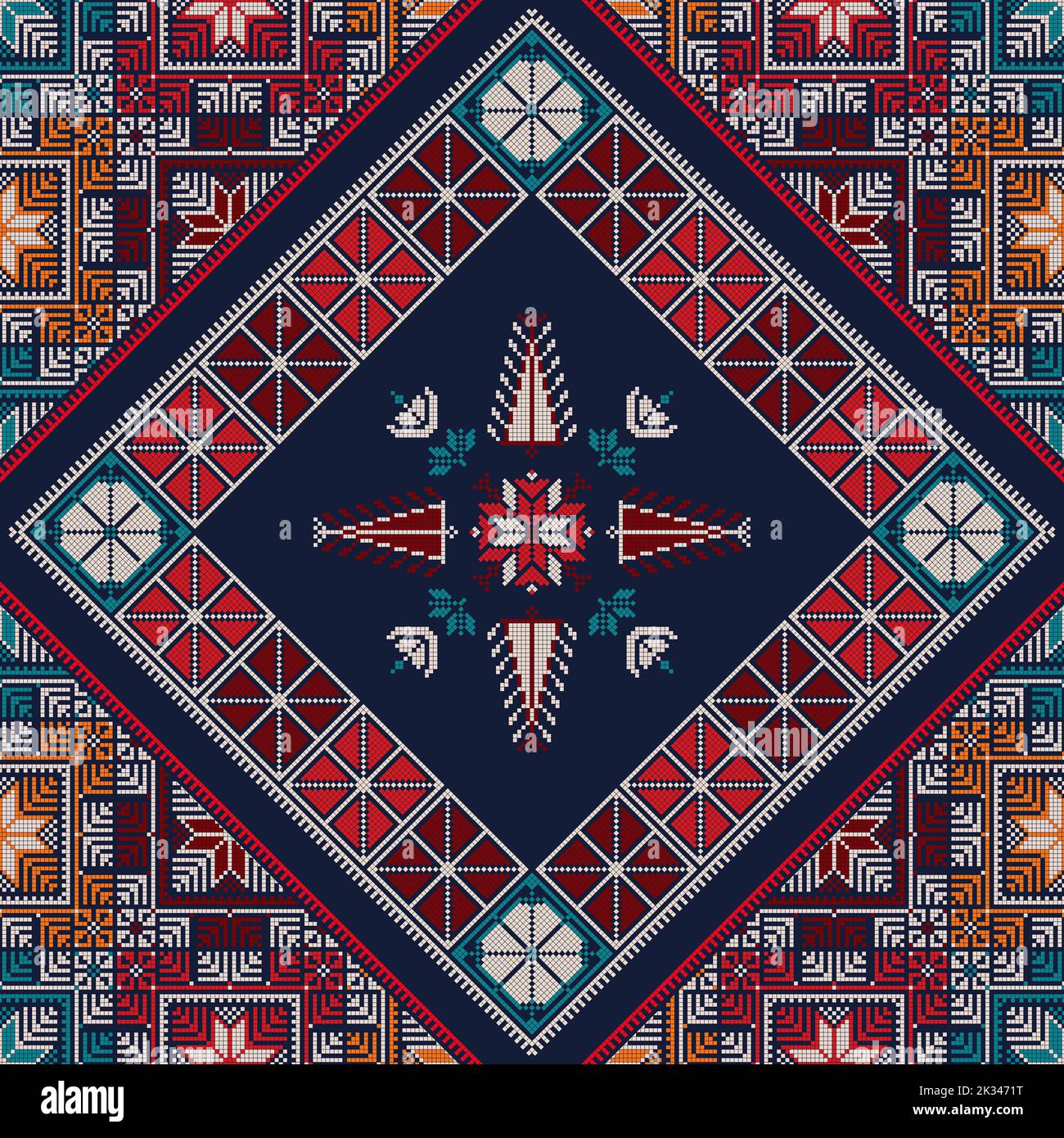 Decorative Palestinian seamless pattern in colors, traditional Tatreez ...