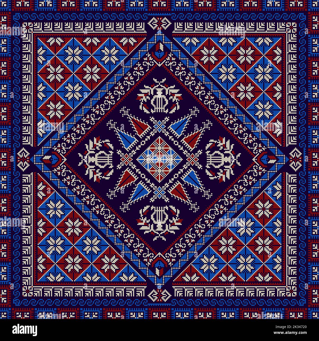 Decorative Palestinian seamless pattern in colors, traditional Tatreez ...