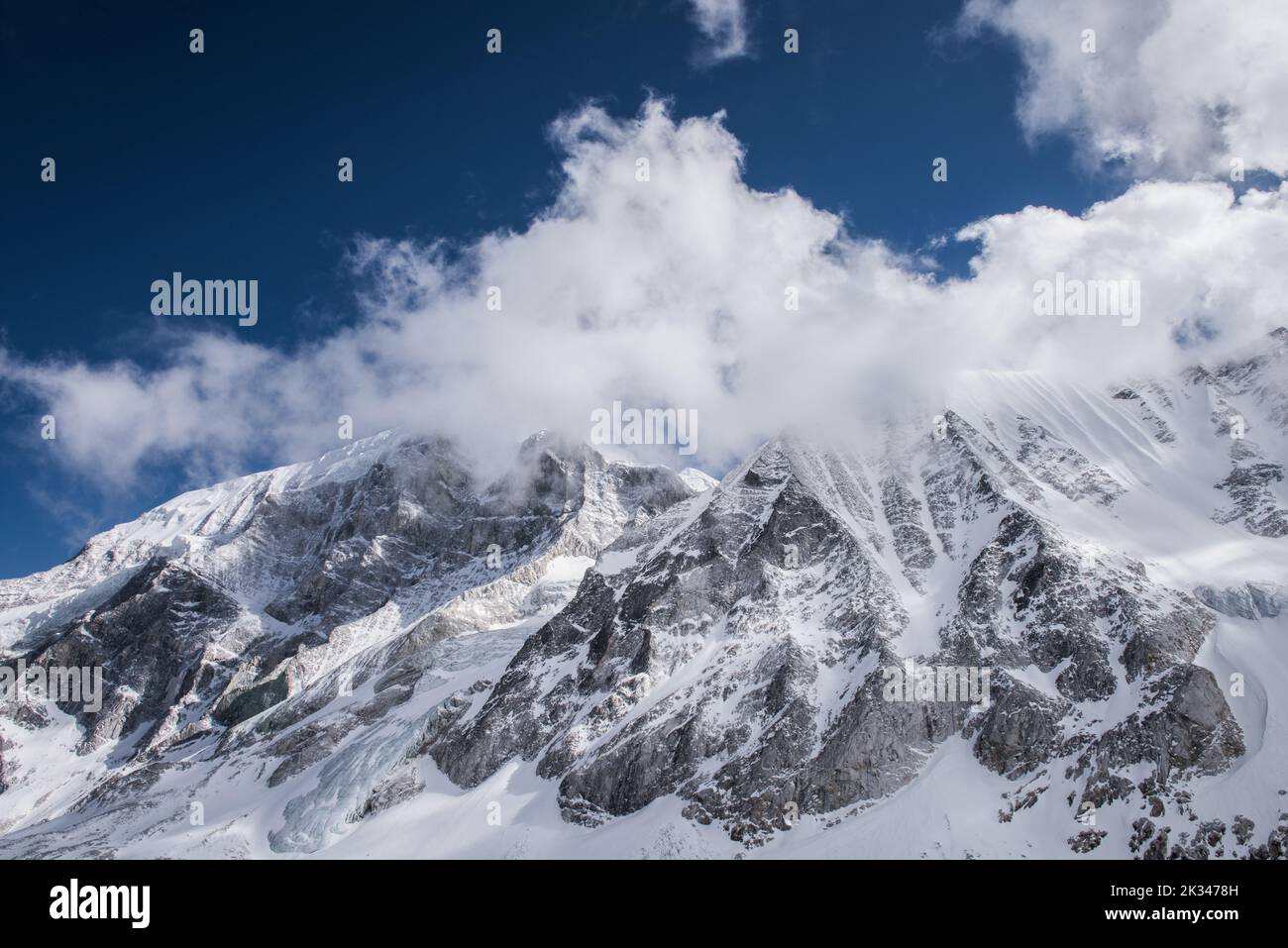 Larkya Peak (6249m) as seen on the Manaslu Circuit, Nepal. Stock Photo