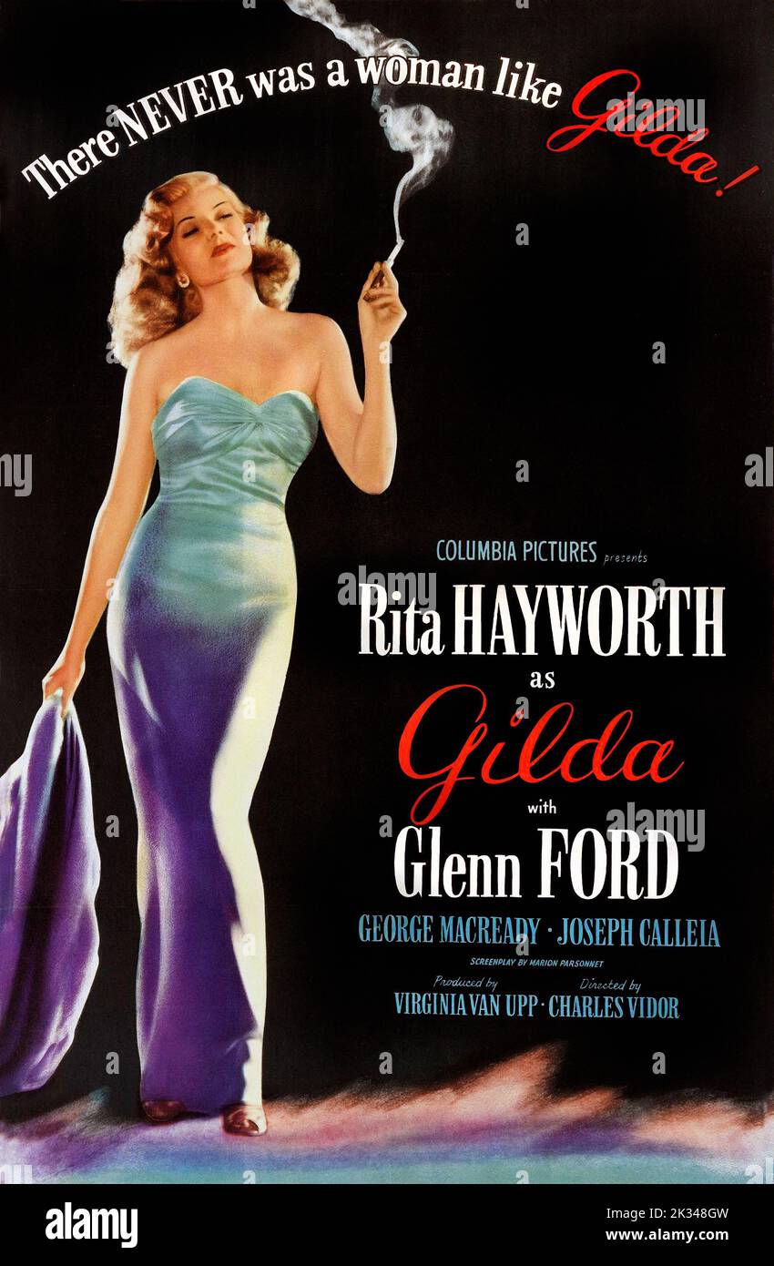 Vintage 1940s Film Poster - Gilda .1946 American film noir directed by Charles Vidor and starring Rita Hayworth Stock Photo