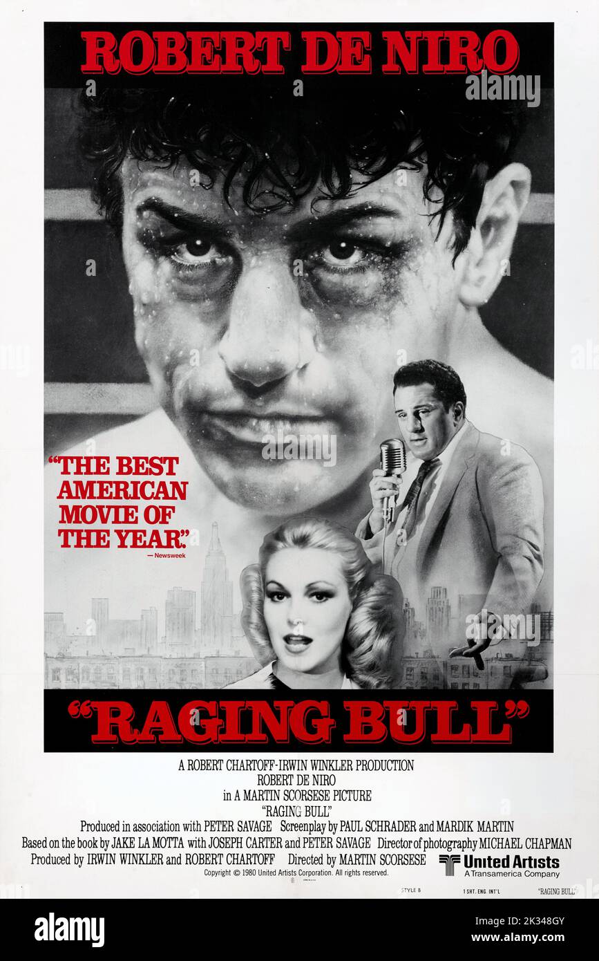 Vintage Film Poster - Raging Bull - 1980 Boxing film directed by Martin Scorsese, Starring Robert De Niro Stock Photo