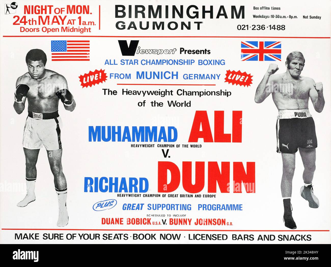 Fight poster for Muhammad Ali vs. Richard Dunn. Heavyweight Championship Of The World Fight, held in Munich, Germany in 1976 Stock Photo