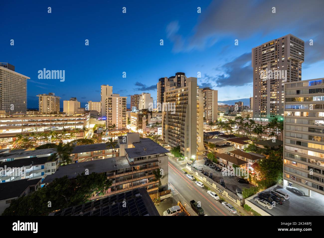 Nohanani Street in the evening light, Waikiki, Honolulu, Oahu, Hawaii, USA, North America Stock Photo
