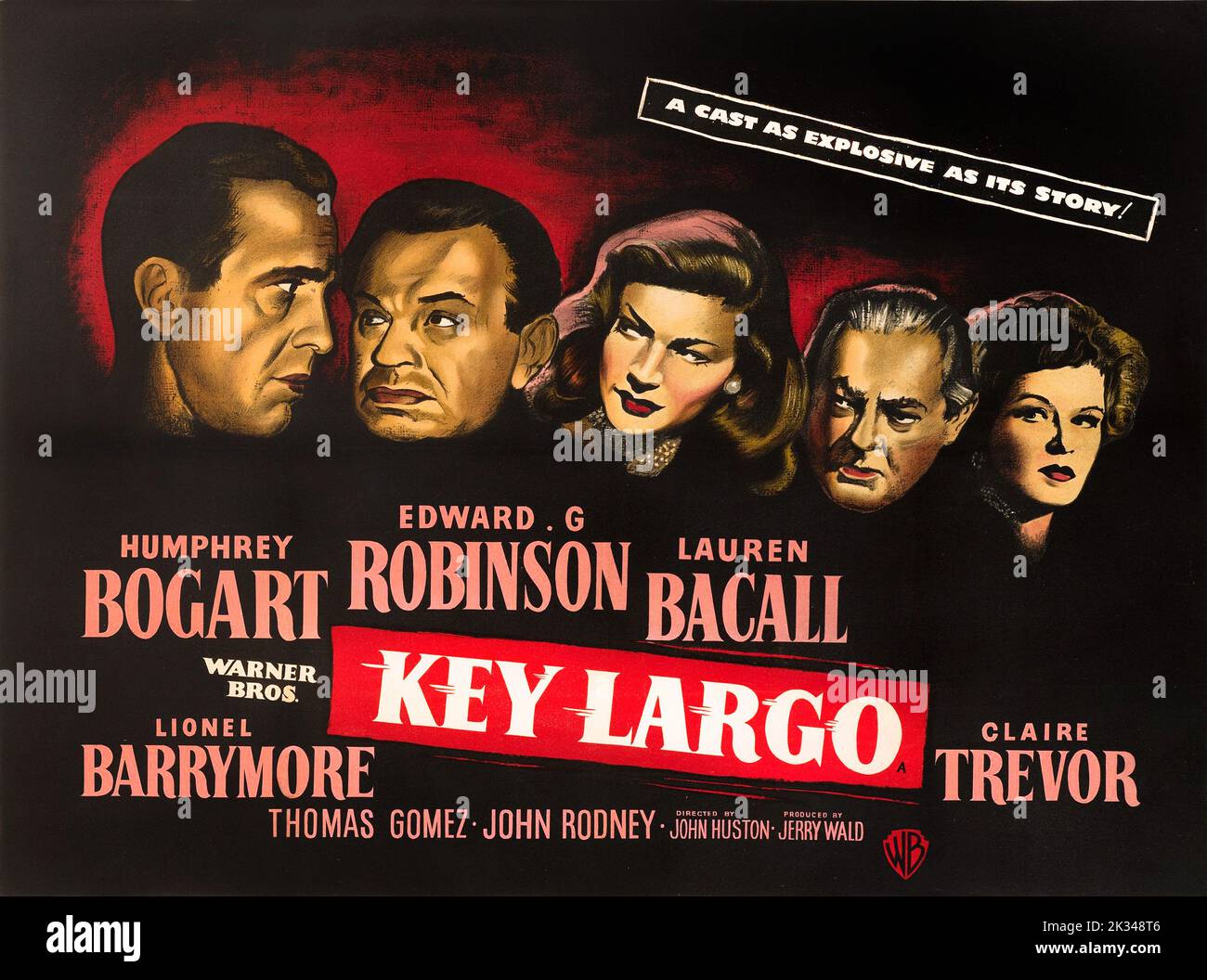 Vintage Film Poster - Key Largo . 1948 noir crime drama directed by John Huston. Starring Humphrey Bogart,  and Lauren Bacall. Stock Photo