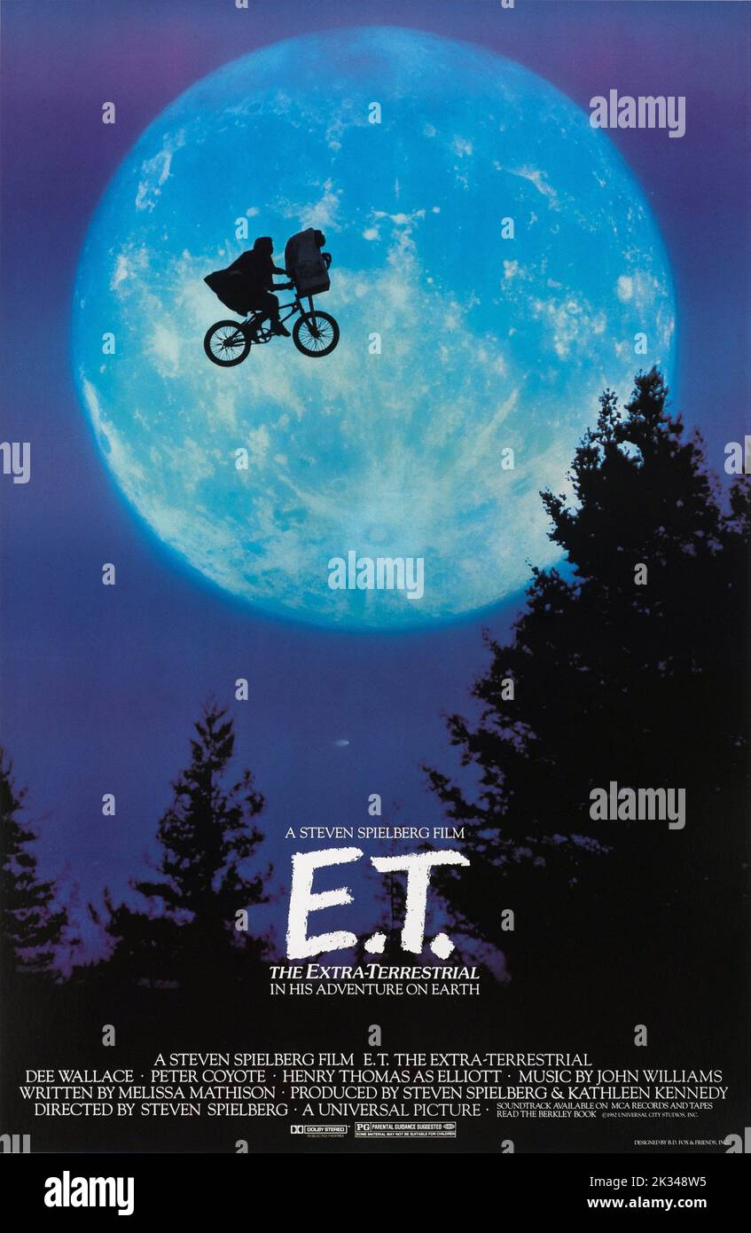 Vintage 1980s Film Poster for - E.T. THE EXTRA-TERRESTRIAL .1982 Universal film directed by Steven Spielberg Stock Photo