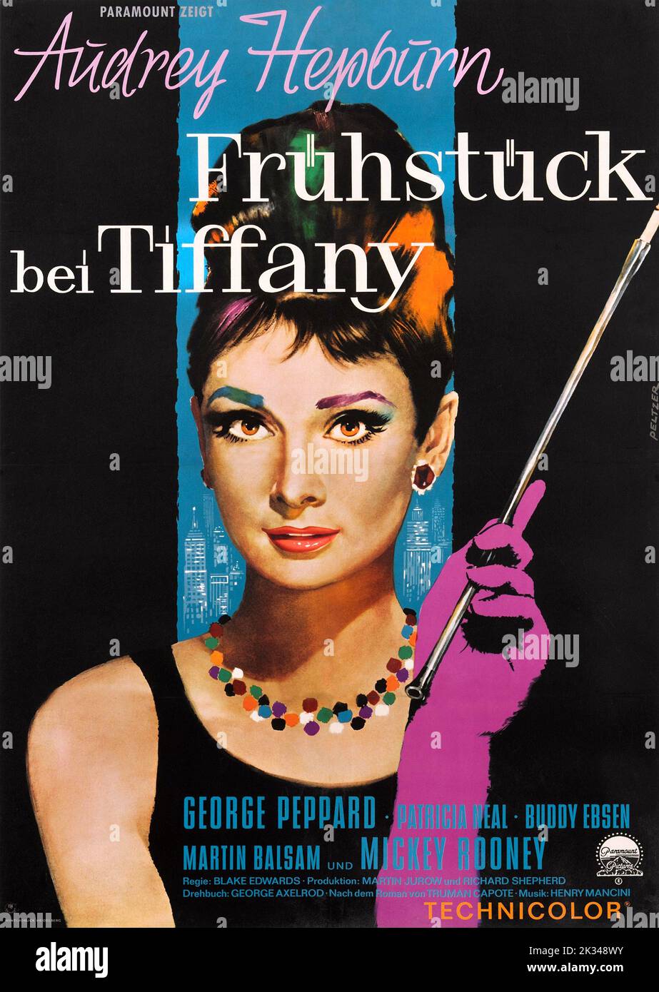 Vintage 1960s Film Poster -  BREAKFAST AT TIFFANY'S. Starring Audrey Hepburn as Holly Golightly, Stock Photo