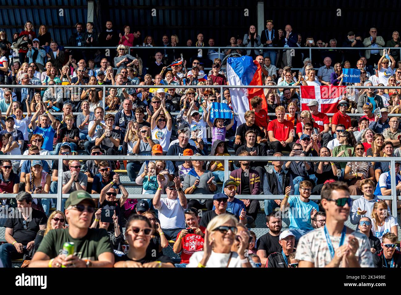 Racice, Czech Republic. 24th Sep, 2022. Fans during Day 7 of the 2022 World Rowing Championships at the Labe Arena Racice on September 24, 2022 in Racice, Czech Republic. Credit: Ondrej Hajek/CTK Photo/Alamy Live News Stock Photo