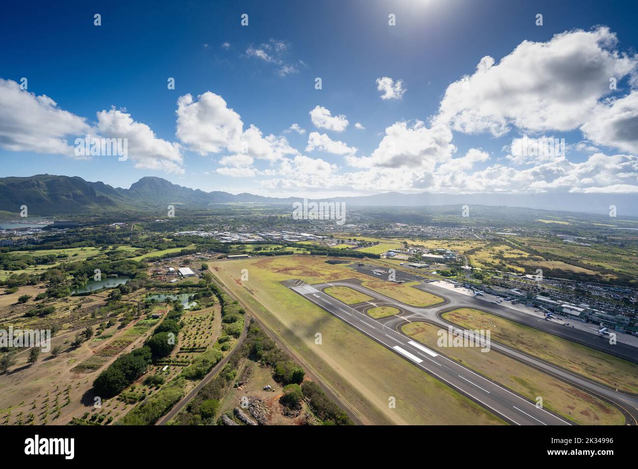 Aerial view Lihue Airport, Kauai, Hawaii, USA, North America Stock Photo