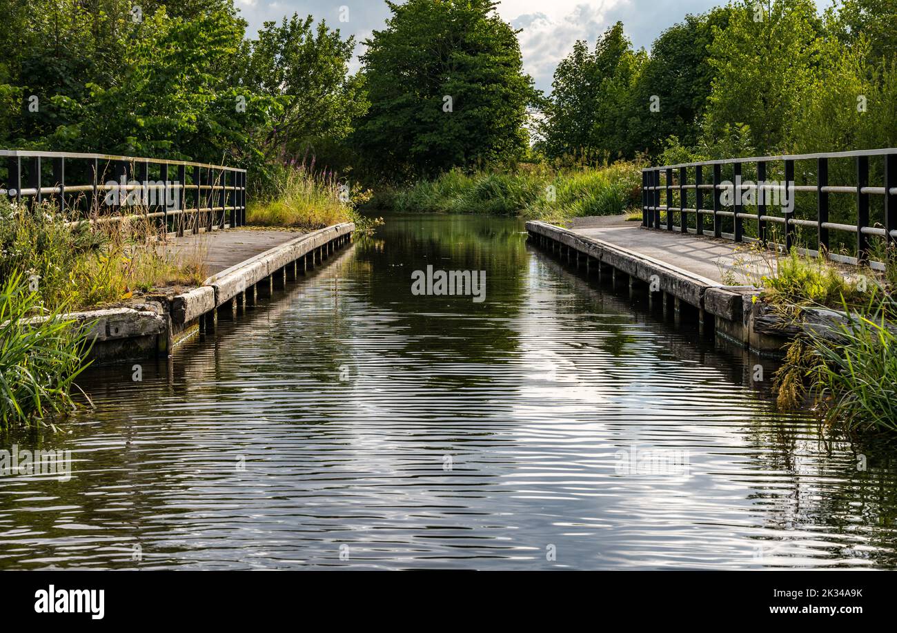 View from Union Canal across the Almond Aqueduct, West Lothian, Scotland, UK Stock Photo