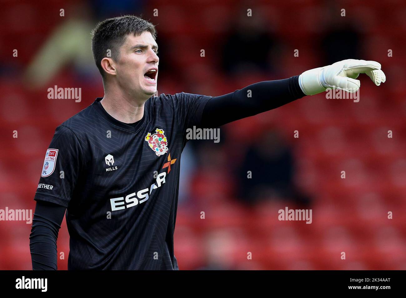 Walsall, UK. 24th Sep, 2022. Ross Doohan, the goalkeeper of Tranmere Rovers shouts instructions. EFL Skybet Football league two match, Walsall v Tranmere Rovers at the Poundland Bescot Stadium in Walsall, West Midlands on Saturday 24th September 2022. this image may only be used for Editorial purposes. Editorial use only, license required for commercial use. No use in betting, games or a single club/league/player publications.pic by Chris Stading/Andrew Orchard sports photography/Alamy Live News Credit: Andrew Orchard sports photography/Alamy Live News Stock Photo