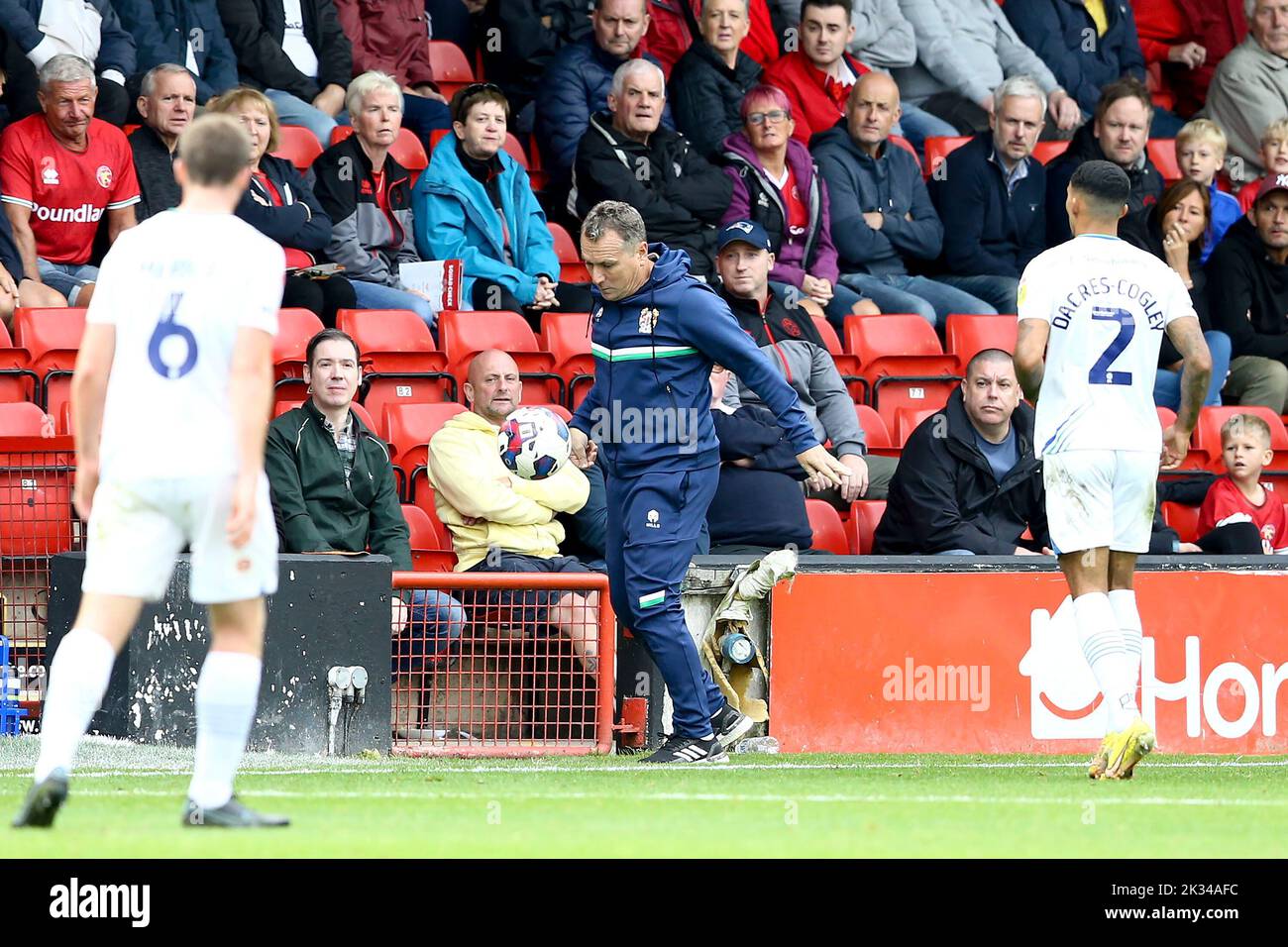 Walsall, UK. 24th Sep, 2022. 'Micky Mellon, The Manager of Tranmere Rovers controls the ball. EFL Skybet Football league two match, Walsall v Tranmere Rovers at the Poundland Bescot Stadium in Walsall, West Midlands on Saturday 24th September 2022. this image may only be used for Editorial purposes. Editorial use only, license required for commercial use. No use in betting, games or a single club/league/player publications.pic by Chris Stading/Andrew Orchard sports photography/Alamy Live News Credit: Andrew Orchard sports photography/Alamy Live News Stock Photo