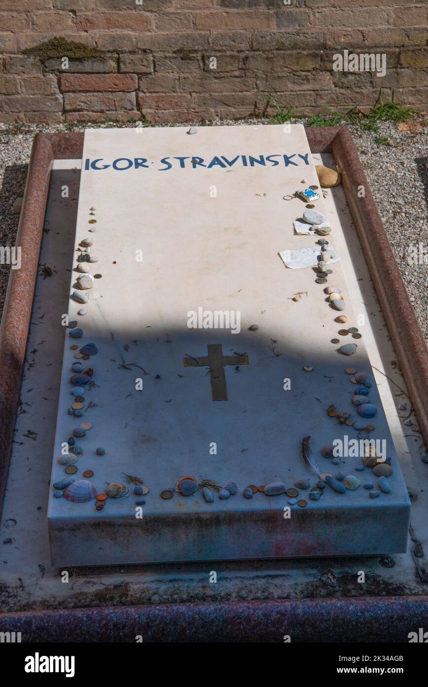 Grave of Igor Stravinsky, 18821971, composer and conductor, San Michele Cemetery Island, Venice