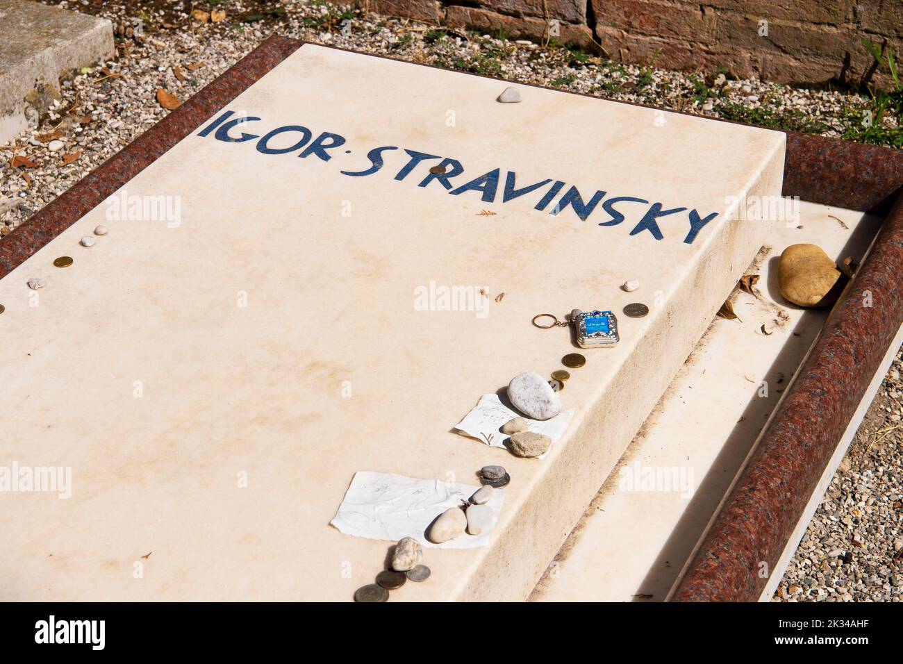 Grave of Igor Stravinsky, 18821971, composer and conductor, San Michele Cemetery Island, Venice