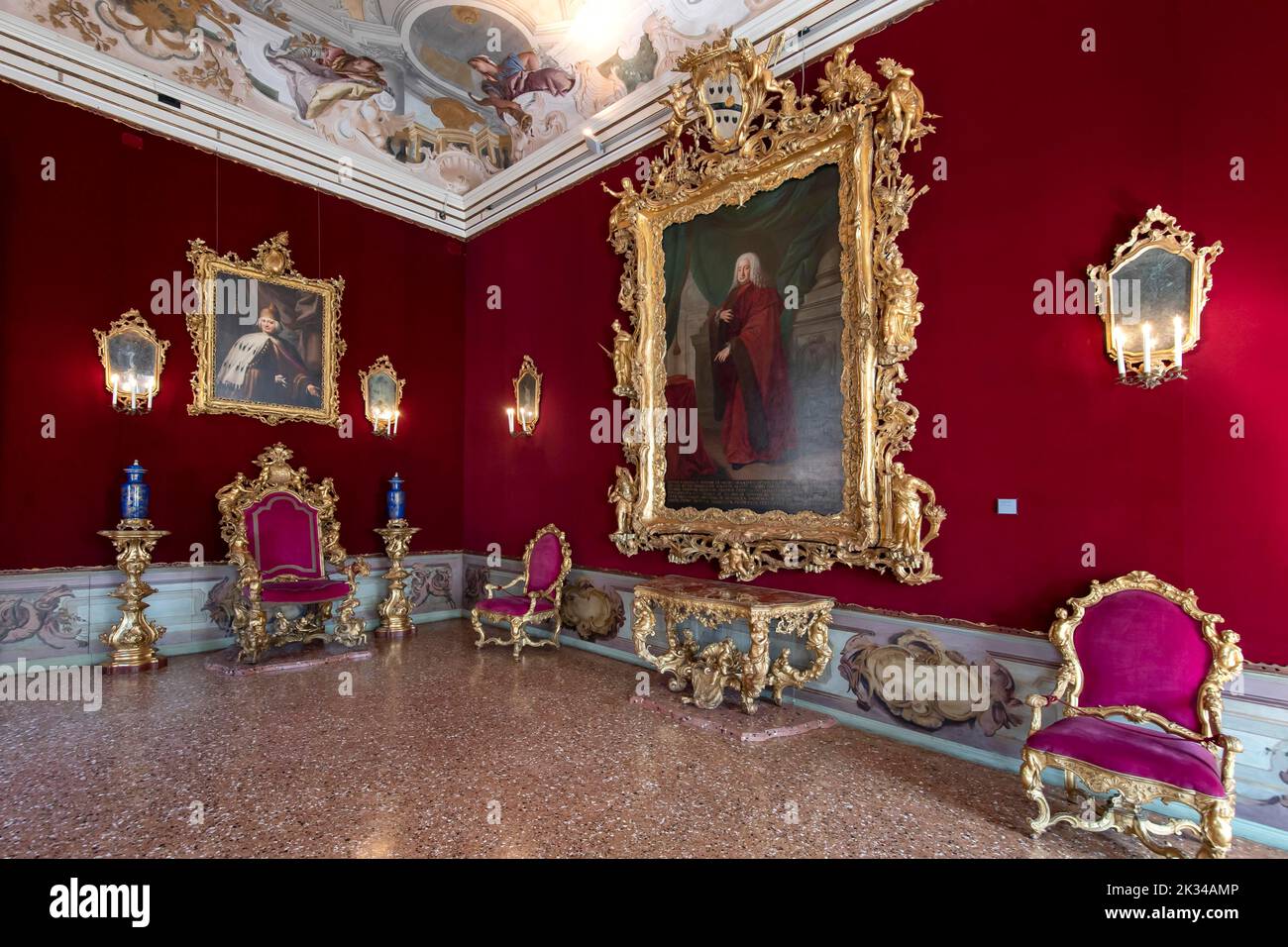 Throne Room, Ca' Rezzonico, Palace, Museo del Settecento Veneziano Museum of 18th century Venice, Venice, Veneto, Italy Stock Photo