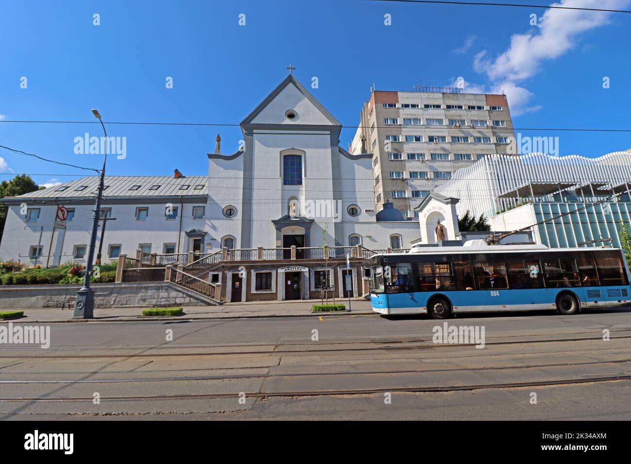Vinnytsia, Ukraine - August 07, 2022: View of the Capuchin Church of the Blessed Virgin Mary of the Angels - built in Vinnytsia in 1746 in an unusual Stock Photo