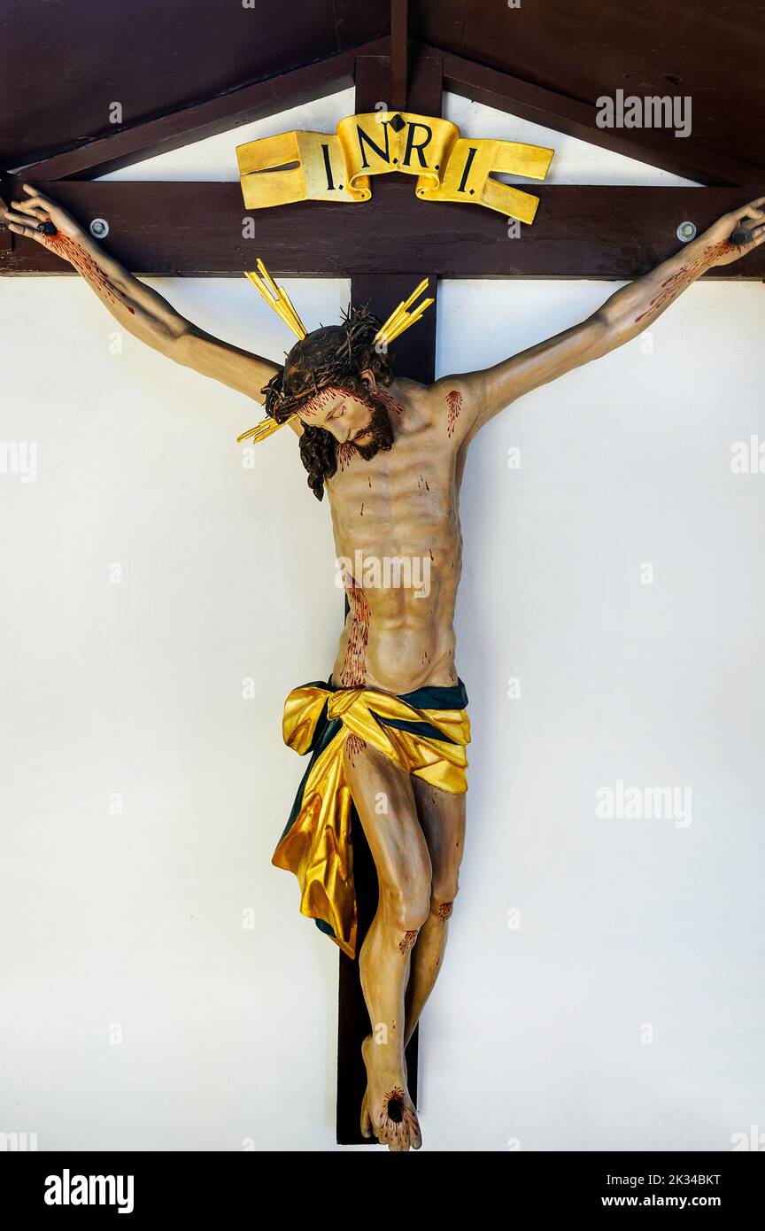 Crucifix in the church of St. Anna in Betzigau, Allgaeu, Bavaria, Germany Stock Photo